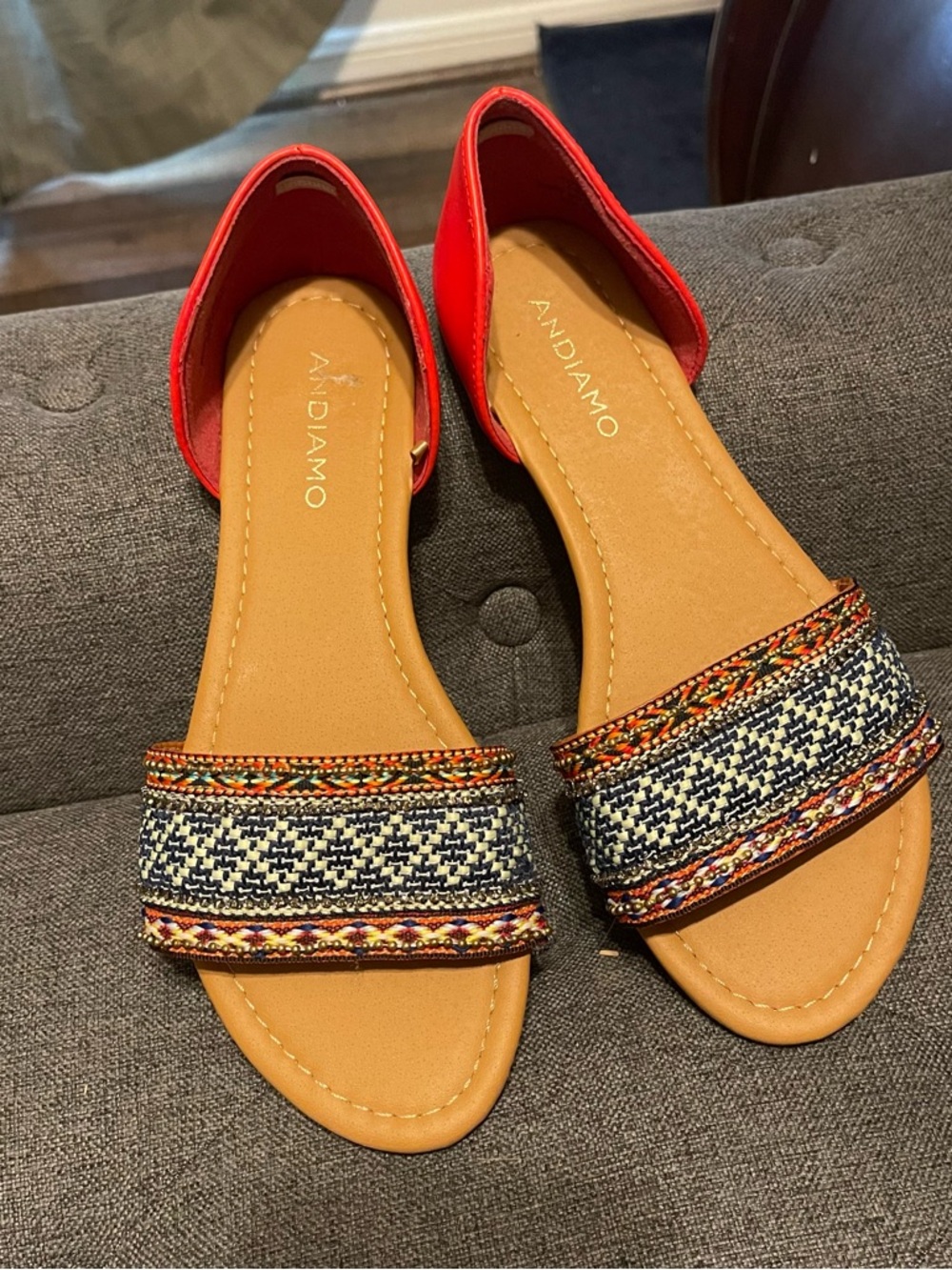 Andiamo Boho Slip On Womens Flat Open Toe Sandals Size 7 1/2 W